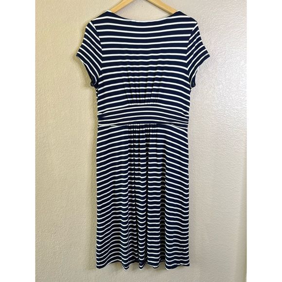 Boden Navy Stripe Stretch Knit Midi Dress Size 10 with Pockets - Picture 6 of 9